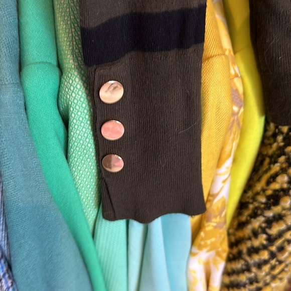 Zara dark green/white/black striped long sleeve crew neck sweater size S - Picture 3 of 4